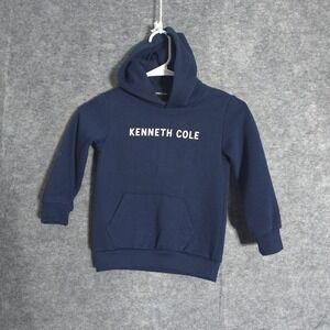Kenneth Cole Hoodie Kids 4T Navy Blue Logo Pullover Fleece Pocket Top Logo